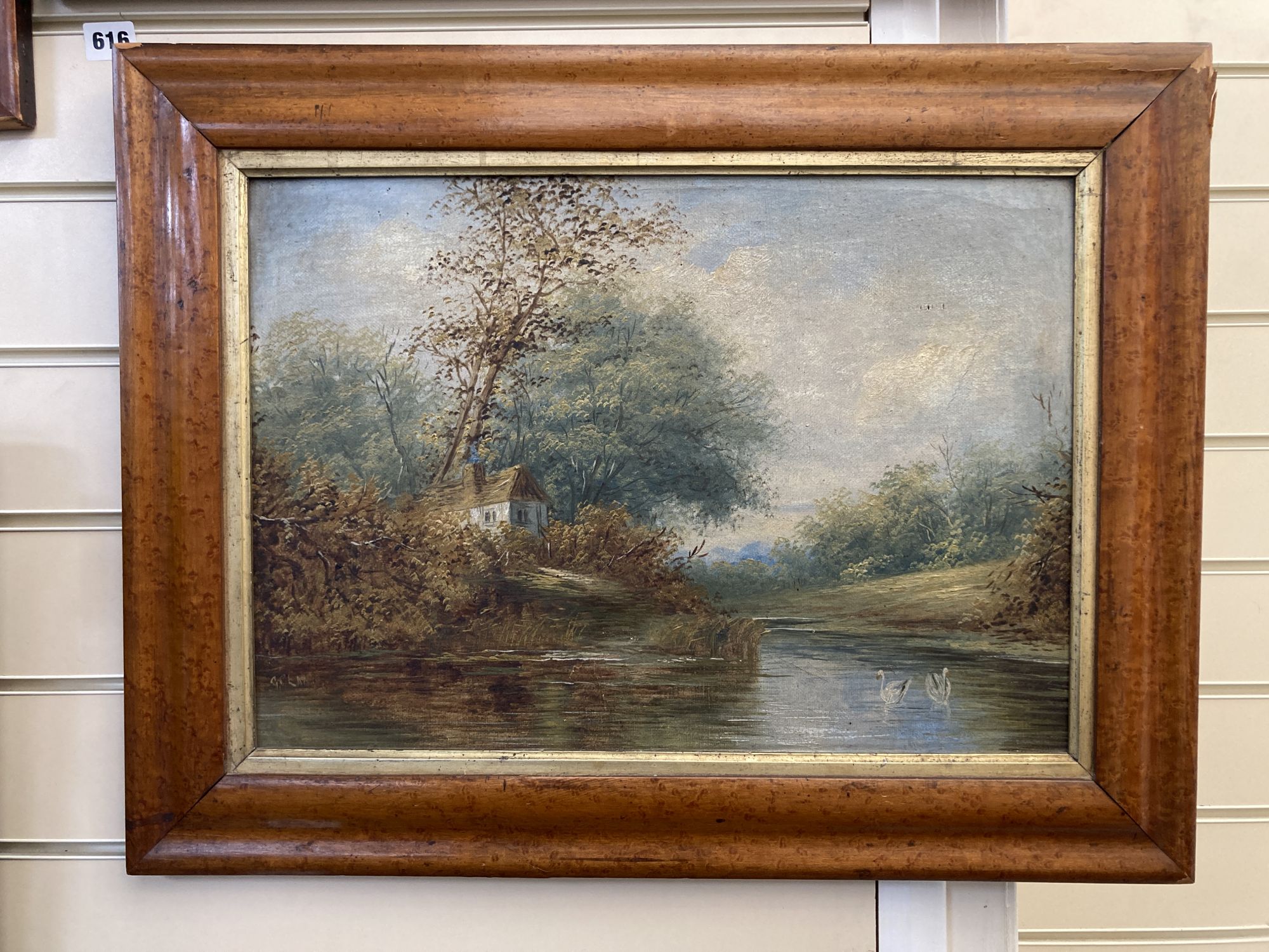 G.C. Earp, pair of oils on canvas, River landscapes, one signed, 34 x 48cm, maple framed